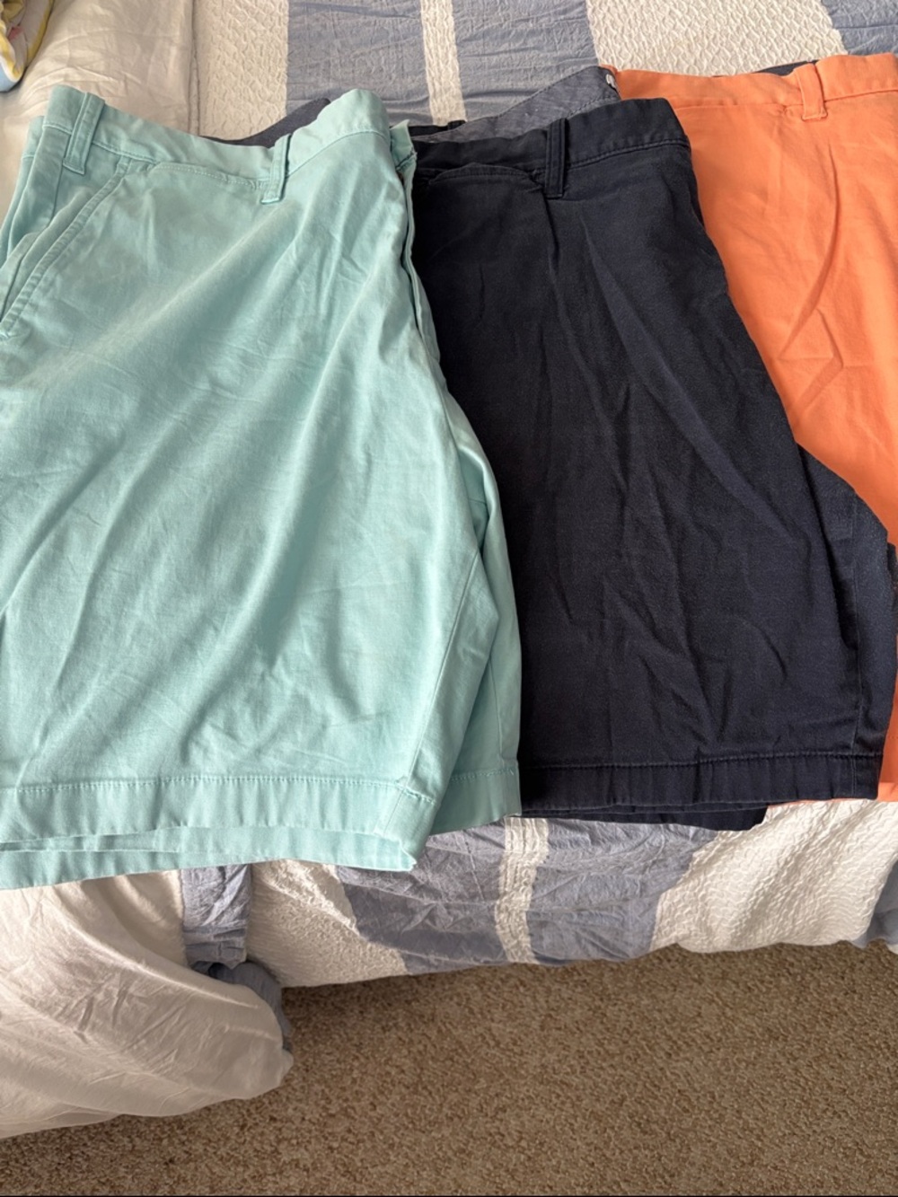 Nautica Flat Front Chino Shorts (3 pairs) in Aqua, Navy & Coral